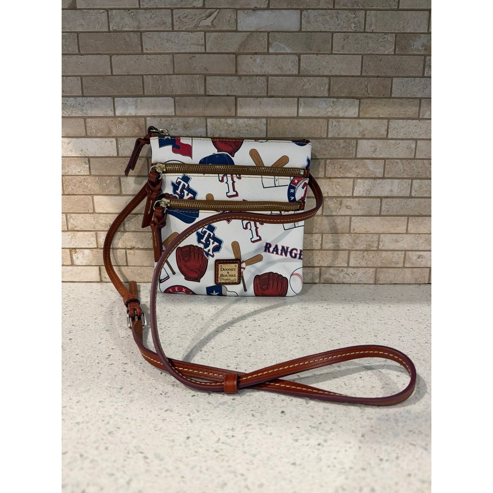 Dooney & Bourke Texas Rangers MLB Baseball Triple Zip Crossbody Bag Purse